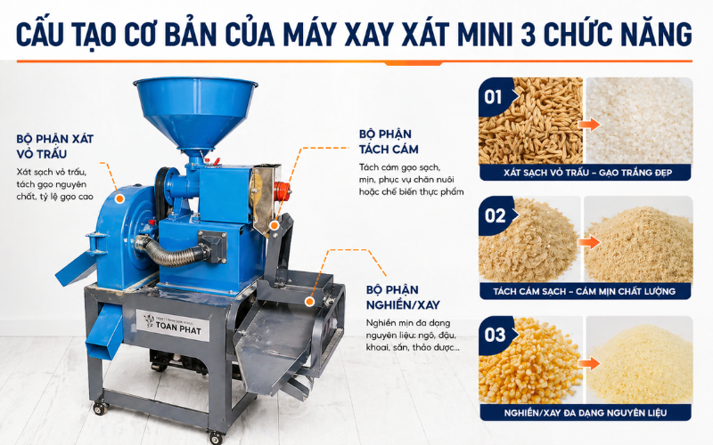 Cấu tạo cơ bản của máy xay xát mini 3 chức năng