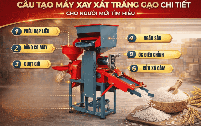 Cấu Tạo Máy Xay Xát Trắng Gạo Chi Tiết Cho Người Mới Tìm Hiểu