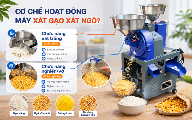 Cơ chế hoạt động máy xay xát gạo xát ngô?