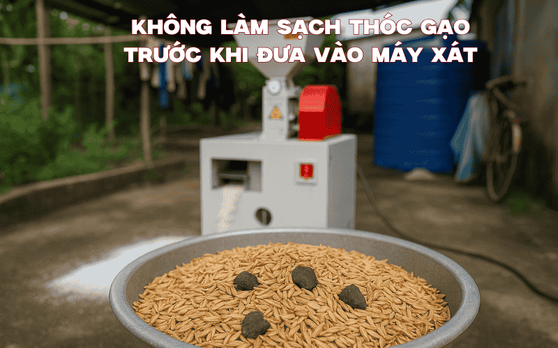 Không làm sạch thóc gạo trước khi đưa vào máy xát