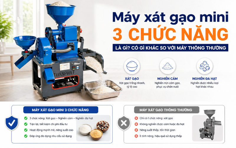 Máy xát gạo mini 3 chức năng là gì? Có gì khác so với máy thông thường