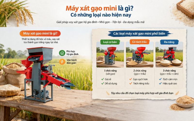 Máy xát gạo mini là gì? Có những loại nào hiện nay