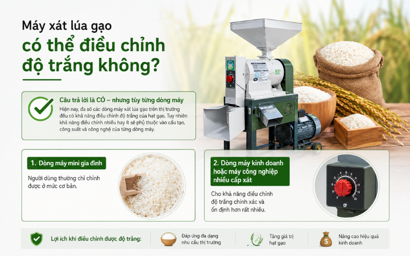 Máy xát lúa gạo có thể điều chỉnh độ trắng không