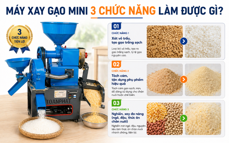 Máy xay gạo mini 3 chức năng làm được gì