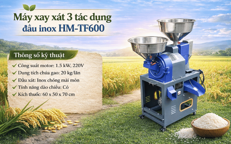 Máy xay xát 3 tác dụng đầu inox HM-TF600