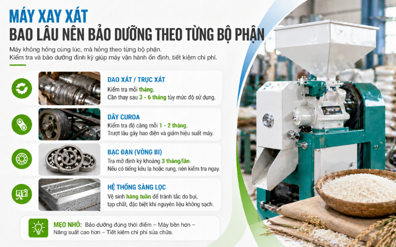 Máy xay xát bao lâu nên bảo dưỡng theo từng bộ phận