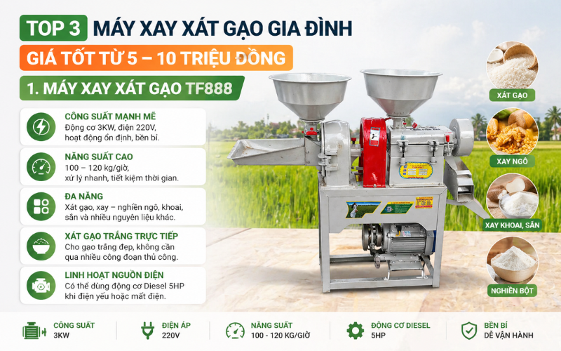 Máy xay xát gạo TF888 năng suất 100 - 120 kg/giờ