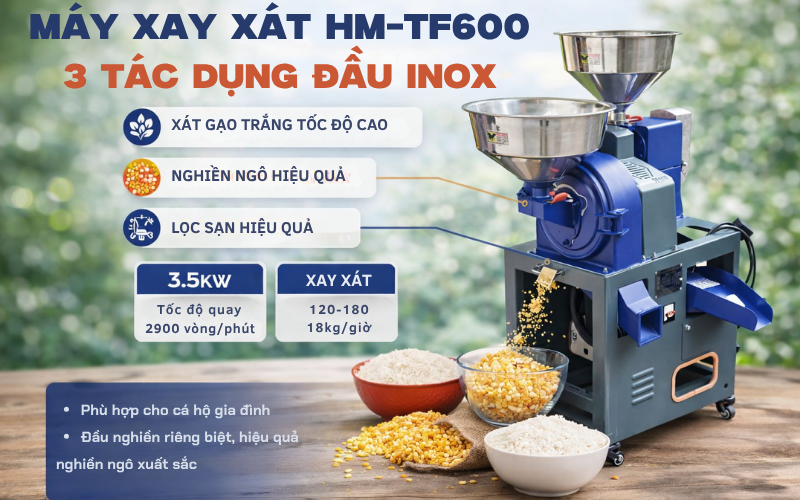 Máy xay xát HM-TF600 3 tác dụng đầu inox
