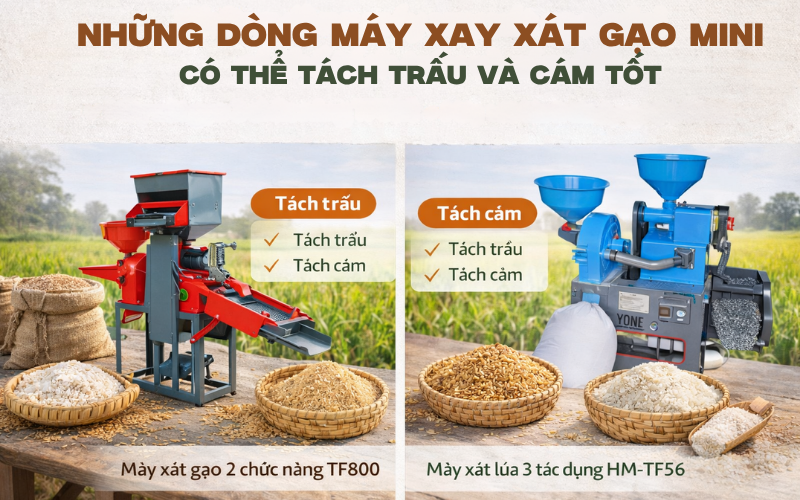 Những dòng máy xay xát gạo mini có thể tách trấu và cám tốt