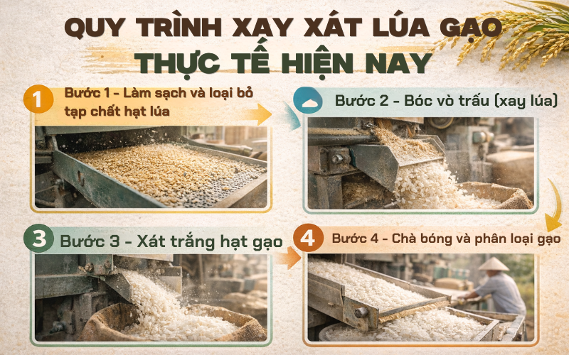 Quy trình xay xát lúa gạo thực tế hiện nay