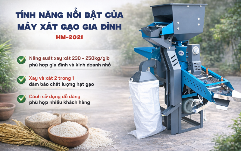 Tính năng nổi bật của máy xát gạo gia đình HM-2021