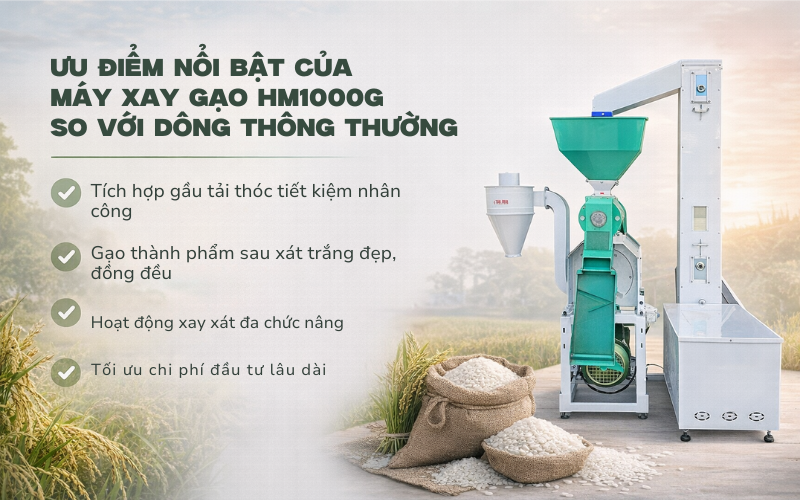 Ưu điểm nổi bật của máy xay gạo HM1000G so với dòng thông thường