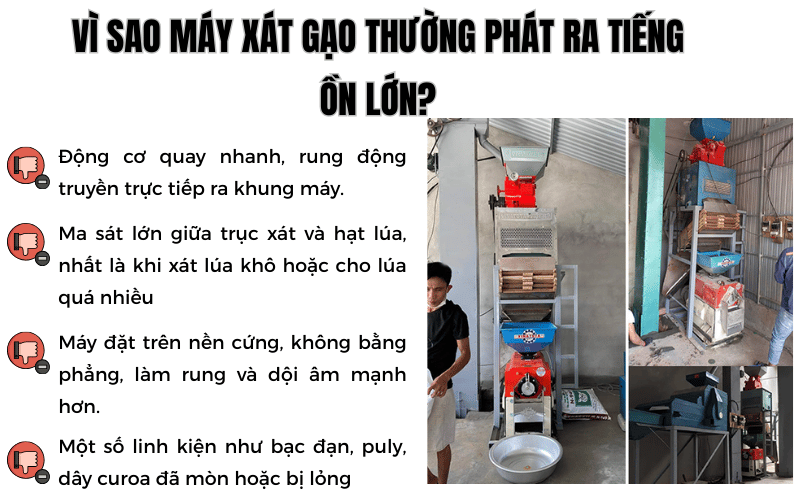 Vì sao máy xát gạo thường phát ra tiếng ồn lớn?