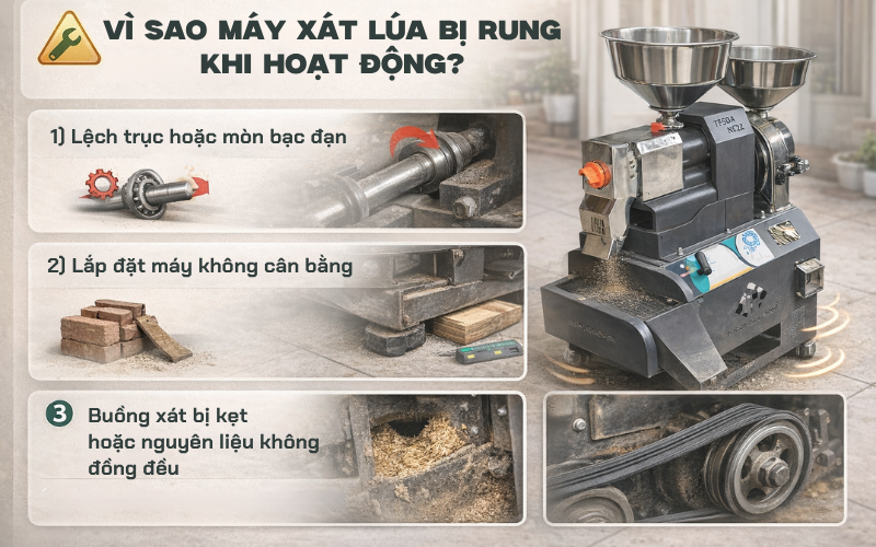 Vì sao máy xát lúa bị rung khi hoạt động
