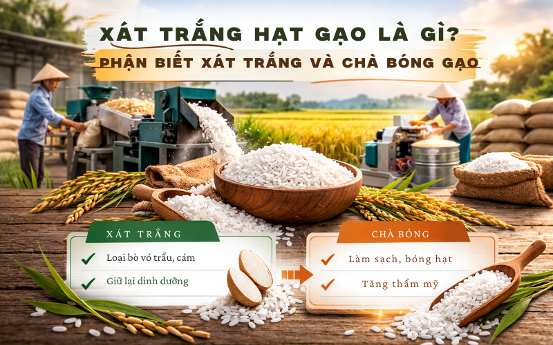 Xát trắng hạt gạo là gì? Phân biệt xát trắng và chà bóng gạo