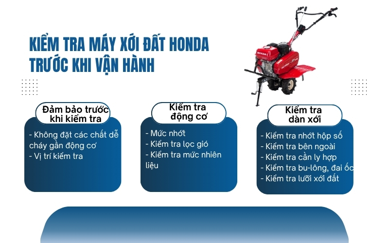 Kiểm tra máy xới đất Honda trước khi vận hành