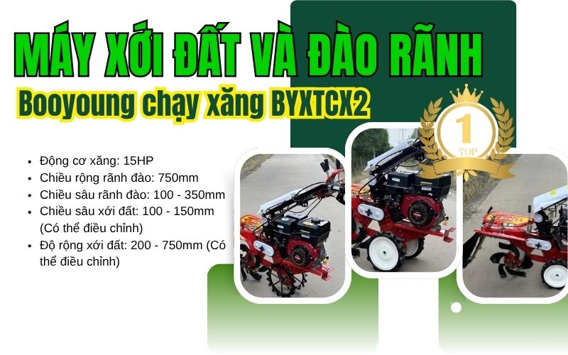 Tổng quan về máy xới đất và đào rãnh cầu trước Booyoung chạy xăng BYXTCX2