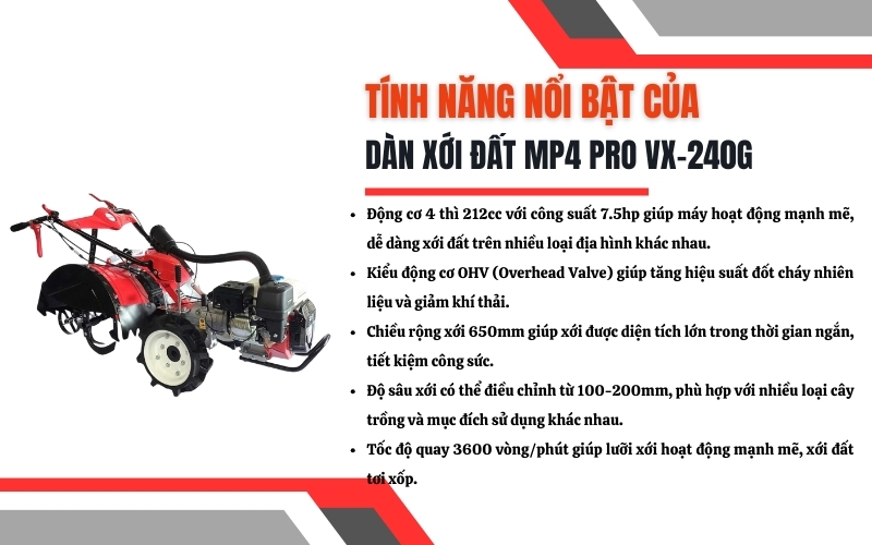 Tính năng nổi bật của dàn xới đất MP4 PRO VX-240G