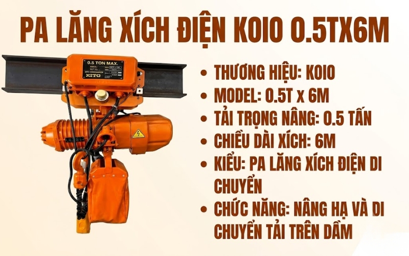 Thông số của pa lăng xích điện KOIO 0.5TX6M