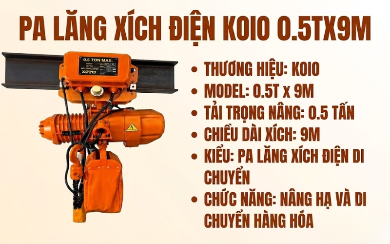 Thông số pa lăng xích điện KOIO 0.5T x 9M