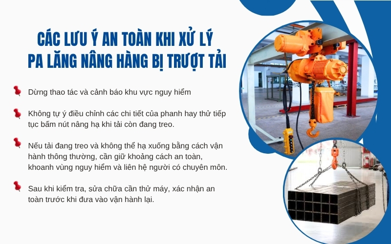 Các lưu ý an toàn khi xử lý pa lăng nâng hàng bị trượt tải