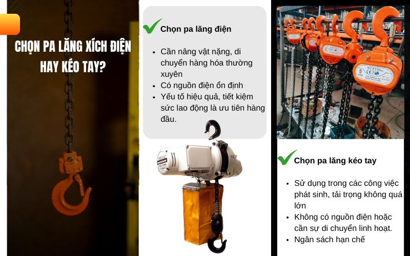 Chọn pa lăng xích điện hay kéo tay