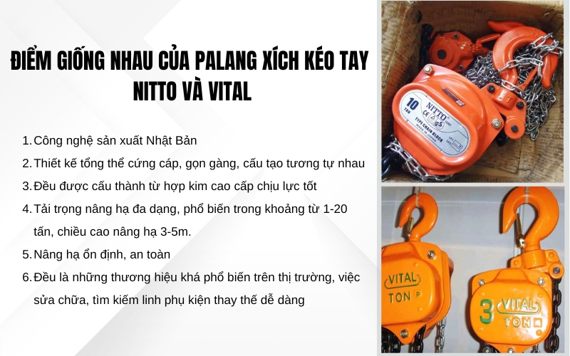 Điểm giống nhau của palang xích kéo tay Nitto và Vital