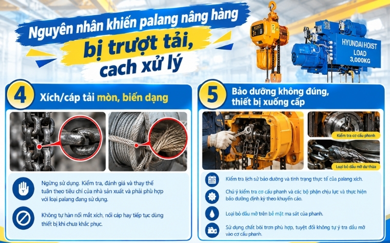 Nguyên nhân palang nâng hàng bị trượt tải, cách xử lý