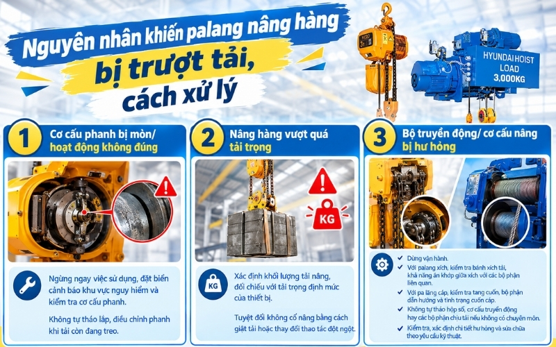 Nguyên nhân palang nâng hàng bị trượt tải, cách xử lý