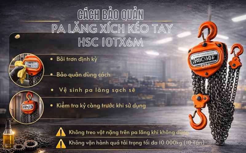 Pa lăng xích kéo tay HSC 10T x 6m