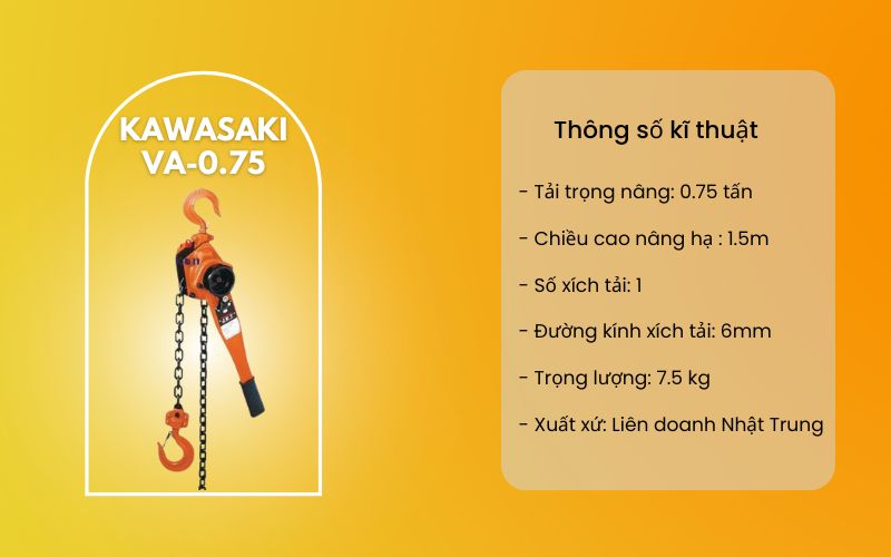Pa lăng xích lắc tay Kawasaki VA-0.75