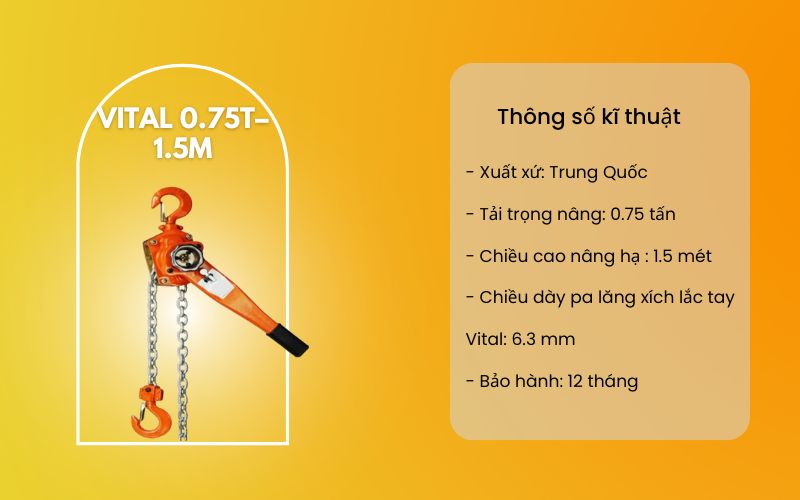 Pa lăng xích lắc tay Vital 0.75T–1.5M