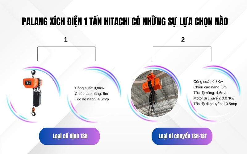 Palang xích điện 1 tấn Hitachi có những sự lựa chọn nào