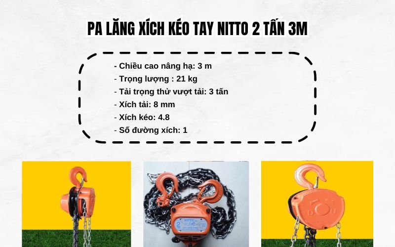 Palang xích kéo tay Nitto 2 tấn 3m