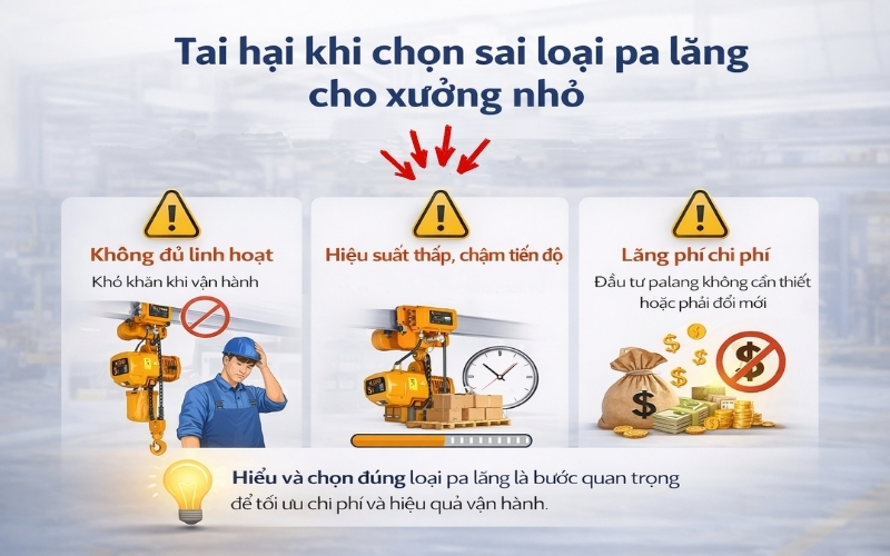 Tai hại khi chọn sai loại pa lăng cho xưởng nhỏ