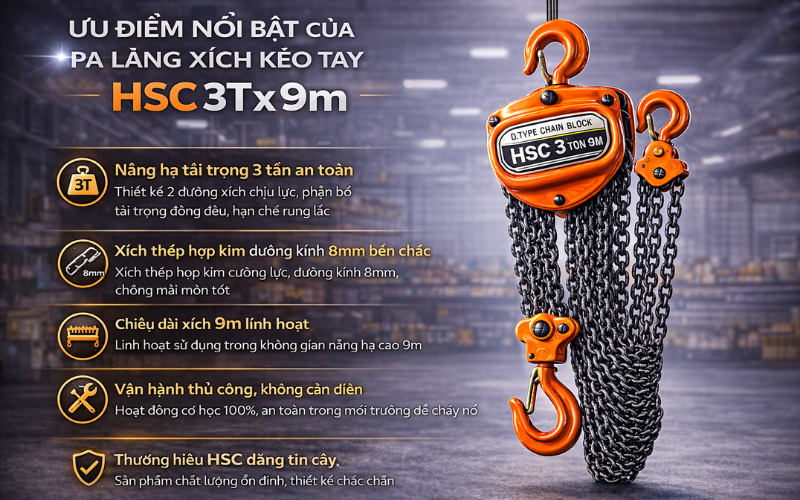 Pa lăng xích kéo tay HSC  5T x 9m