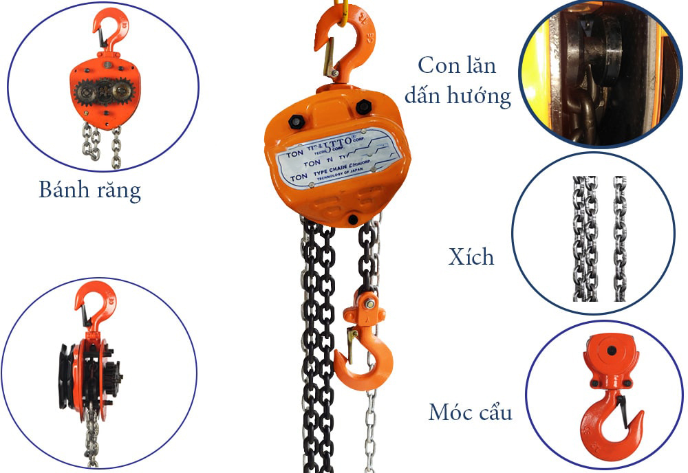 cấu tạo pa lăng xích kéo tay nitto 10 tấn 5m