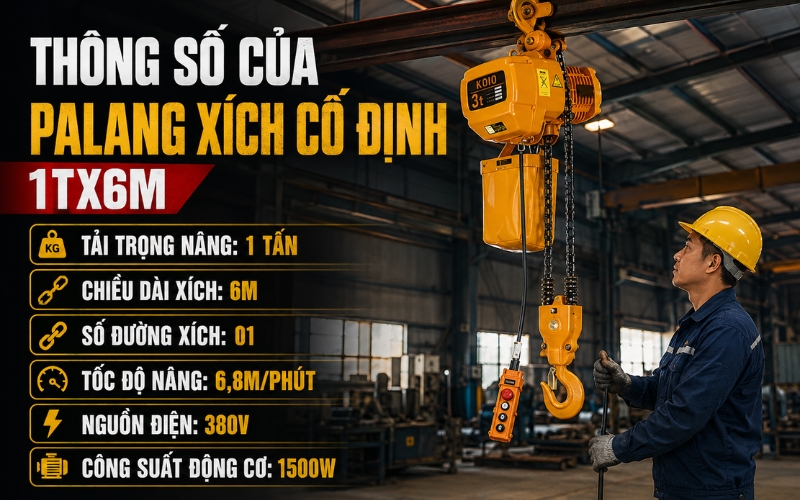 Thông số của palang xích cố định 1Tx6m