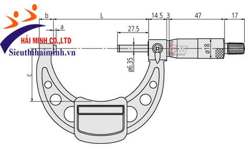Cấu tạo Panme đo ngoài cơ khí Mitutoyo 103-141-10 