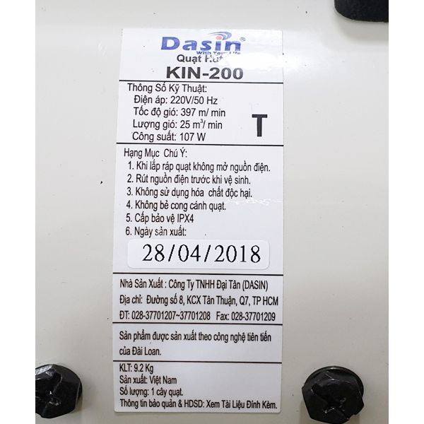Photo - Quạt hút công nghiệp Dasin KIN-200