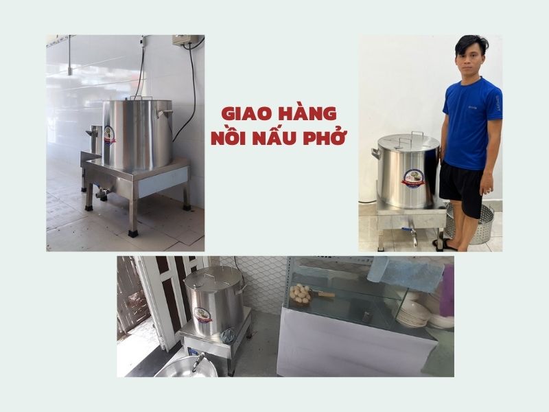 Khách hàng nhận nồi nấu phở TD40L từ kỹ thuật Hải Minh 