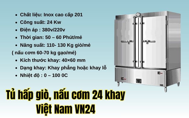 Tủ hấp giò, nấu cơm 24 khay Việt Nam VN24