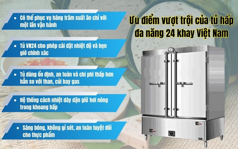 Ưu điểm vượt trội của tủ hấp đa năng 24 khay Việt Nam
