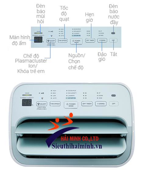 bảng điều khiển của máy hút ẩm và lọc không khí Sharp DW - E16FA-W