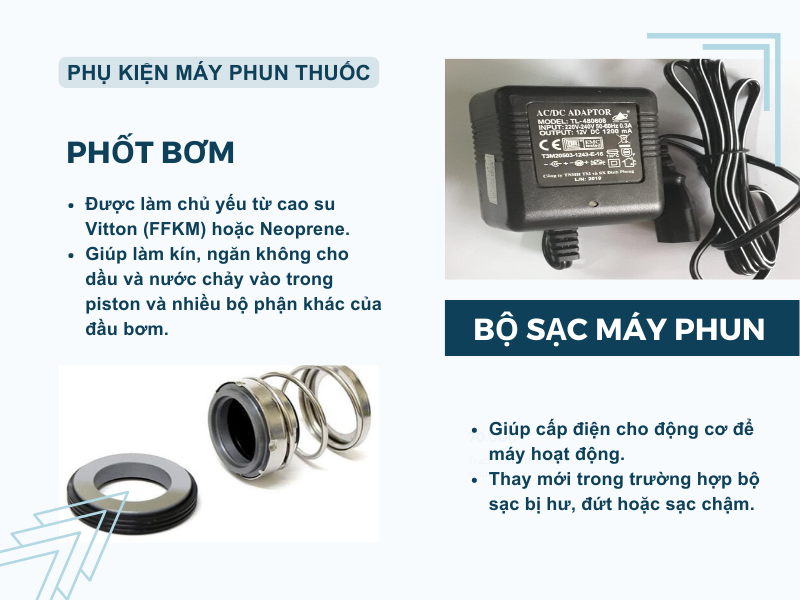 Phốt bơm và bộ sạc máy phun thuốc