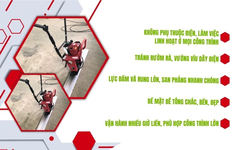 Vì sao máy đầm thước chạy xăng được ưa chuộng?
