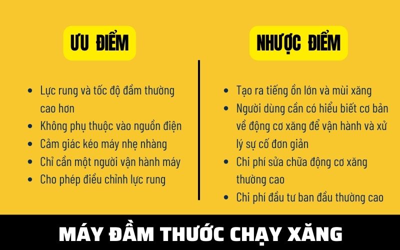 ưu và nhược điểm của máy đầm thước xăng
