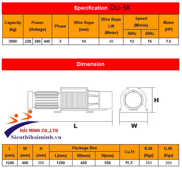 Tời cáp mặt đất STRONG DU-3K