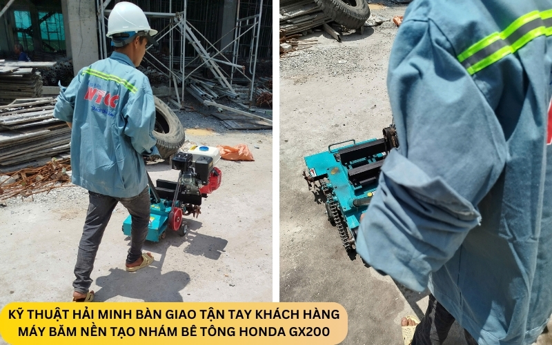 Kỹ thuật Hải Minh bàn giao Máy băm nền tạo nhám bê tông Honda GX200
