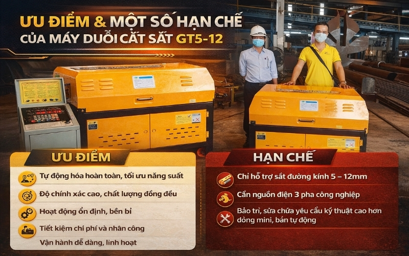 Ưu điểm nổi bật và một số hạn chế của máy duỗi cắt sắt GT5-12